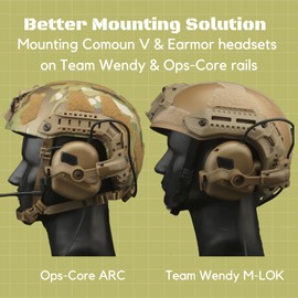 Free-Angle Tactical Headset Rail Mount for Earmor Headset Adapter On Team Wendy M-Lok, Ops-Core Fast ACH Helmet Arc Rail Adapter for Paintball Airsoft Helmet Accessory for Earmor M32, M31 (Olive Drab)