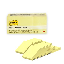 Post-it Notas Adhesivas, Color Amarillo Canario, 3.8cm x 5.1 cm, 12 pads, 100 hojas por pad