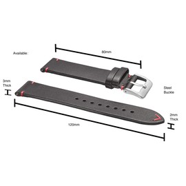 STUNNING SELECTION Alpine Genuine Vintage Leather Watch Strap with Quick Release Spring Bars - Watch Band Colors Black, Bown, Tan - 18, 20, 22, 24 mm (22MM, Black-RED)