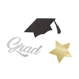 Unique 24879 Large Foil Confetti-Stars & Caps Graduation Party, Multicolour