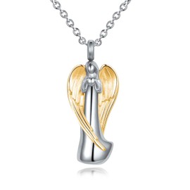 QeenseKc Guardian Angel Lady Urn Necklace for Ashes for Women Men Cremation Jewelry Stainless Steel Keepsake Pendant Memorial Locket Ash Holder