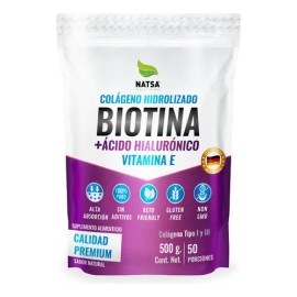 Biotina Con Colágeno + Ácido Hialurónico Y Vitamina E, 500 G, para Cabello, Piel y Uñas, Calidad Premium, resultados al 1er mes