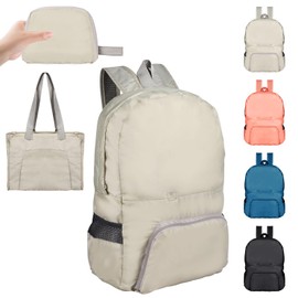 25L Ultra Lightweight Foldable Backpack, Small Rucksack Water Resistant Durable Packable Backpacks for Women Men Outdoor Camping Hiking Travelling Walking Hiking Biking Shopping (Khaki)