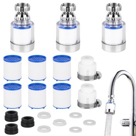 Prmape 11 Piece Tap Filter Set, 3 Pieces 360° Water Filter Tap with 6 Pieces PP Cotton Filter Element with 2 Pieces Universal Adapter, Tap Filter for Drinking Water for Kitchen Bathroom