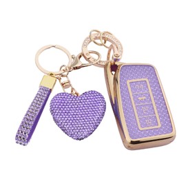 Meruns Compatible with Lexus key fob cover with Diamond Bling Keychain, Car accessories Key holder Shell Soft TPU Full Protection for RX ES GS LS NX RS GX LX RC LC Smart Key Case,Gold Purple