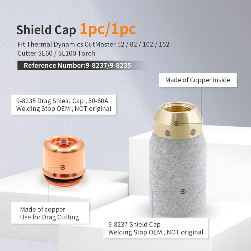 WeldingStop SL60 Torch Parts 5-0075 Electrode 40-60A Tip 9-8237 Shield