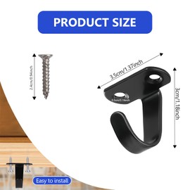 12 PCS Stainless Steel Ceiling Hooks, Black Wall Mounted Hooks with 24 Screws, U-Shaped Coat Hat Hooks, Vintage Heavy Duty Key Hooks, Metal Single Hooks for Hanging Robe/Bag, Under-Shelf Towel Hooks