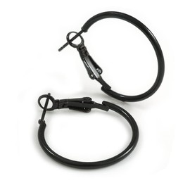 25mm D/Black Enamel Slim Hoop Earrings/Small