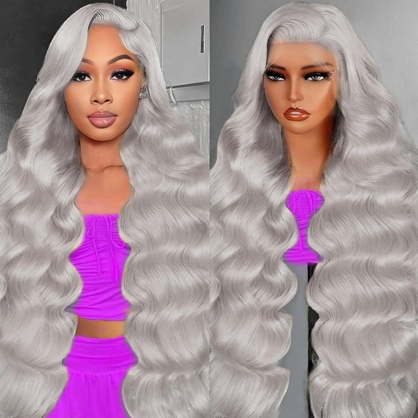 Grey 13x6 Lace Front Wigs Human Hair 200 Density HD