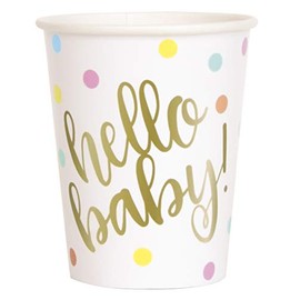 Unique Party 73526 - Foil "Hello Baby" Gold Baby Shower Paper Cups, Pack of 8
