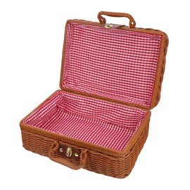 DOITOOL 1Pc Rattan Suitcase Picnic Basket with Liner, Retro Wicker Woven Storage Case for Picnic, Vintage Rattan Handbag with Handles and Leather Strap Metal Lock for Camping, Photo Prop (Brown)