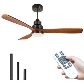 Ceiling Fans with Lights and Remote, 60 Inch 3 Blade Modern Wood Ceiling Fan with 3 Downrods, Quiet DC Motor, Outdoor Ceiling Fan for Bedroom Living Room Patio, Porch, Farmhouse