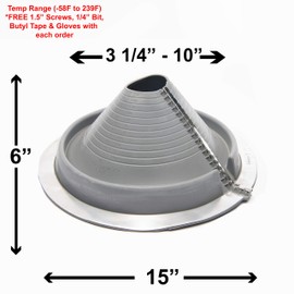 EAGLE 1 EPDM Flexible Roofing Pipe Flashing Retrofit Split Zipper Boots - On Site Adjustable Roof Pipe Jack Boot with Round Base (Multiple Sizes) (No. 3)