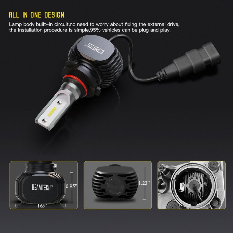 BEAMTECH 900-5 Bulbs, S1 Series HB-3 Fanless 300% Brighter Fog