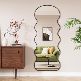WTTY 56x21 Wavy Full Length Mirror with Stand for Bedroom, Living Room, Cloakroom, Shatterproof, Aluminum Frame