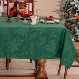 Joyfol - Mantel de Navidad verde, tela jacquard, rectangular, diseño de flores de campo, impermeable, para cocina, comedor, fiesta de Navidad (60 x 120 pulgadas)
