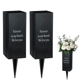 Cemetery Vases for Grave, Metal Vase Grave Decorations, Memorial Flower Holder with Spikes for Cemetery Graveside Headstone Decor, 2pcs