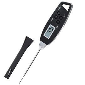 Meat Thermometer, DigitalThermometer with Long Probe and Cover, Ultra Fast Candy Thermometer, Waterproof Thermometer for Water, Grill, BBQ, Baking, Liquids, Thanksgiving Turkey Thermometer (Black)