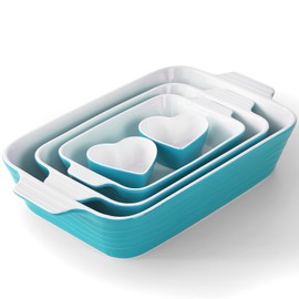 Baking Dish for Oven Casserole Dishes Bakeware Set With Ramekin Ceramic Lasagna Pan 9×12.8 Inch Large Deep Baking Dishes Rectangular Non-Stick Baking Pans for Kitchen Baking and Roasting Turquoise