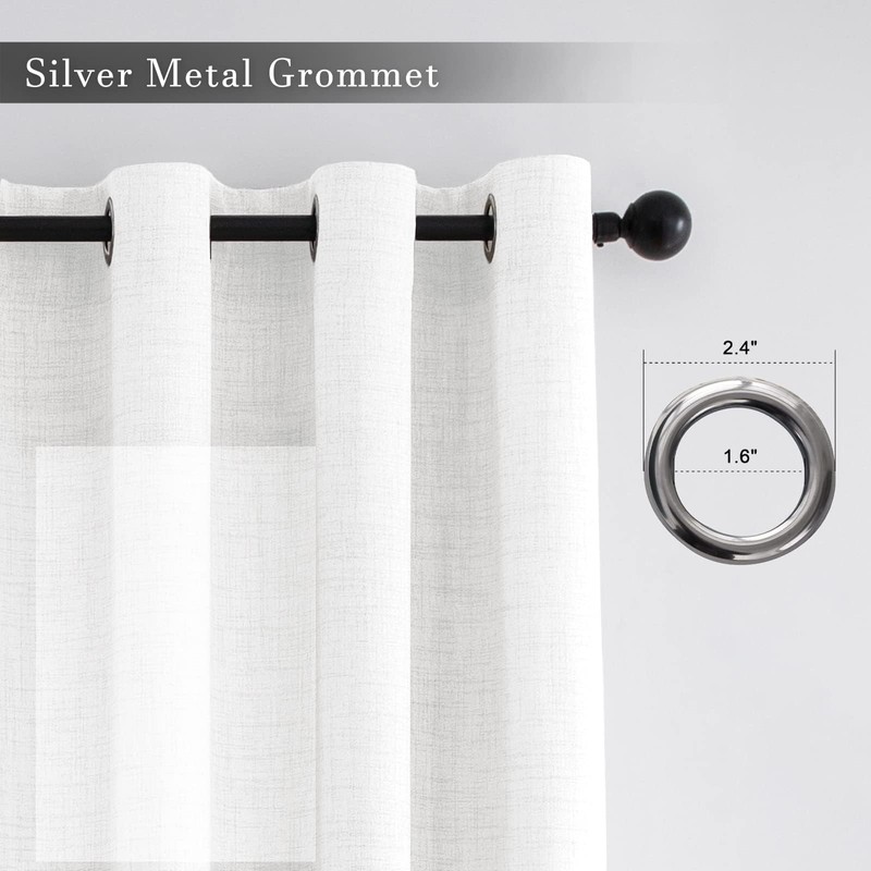 Melodieux White Linenlook Curtains Eyelet for Bedroom Living Room, 66