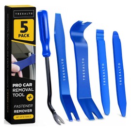 Tresalto Auto Trim Removal Tool Kit - 5 Piece Set for Dash, Door Panel, Clip Remover - Scratch-Resist Nylon Pry Tools for Interior Car Trims Work - Panel Prying Tools Included - Blue