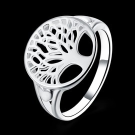 Cutesmile Fashion Jewelry 925 Sterling Silver Tree of Life Ring Jewelry Wedding Women Cute Size 6-9, 6, Silver