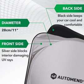 Automend Pro Windshield Sun Shade (Large) - (75 Inches X 25 Inches) Extra Large Car Sun Shade Windshield | Car Windshield Sun Shade Blocks Harmful UV Rays | Car Window Shades to Keep Your Car Cool