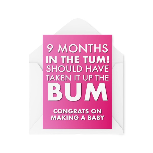 Funny New Born Baby Cards | 9 Months in The Tum Greeting Card | Congratulations Child On The Way | Pregnant Joke Humour Fun Innuendo CBH150