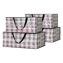 Beowanzk 4 Pack Storage Bags Moisture Resistant,Large Laundry Bags with Zips,Clothes Organiser Strong,Packing Boxes Bag for Moving House Essentials,Zipped Bags for Clothing,Quilts,Bedding,Duvet