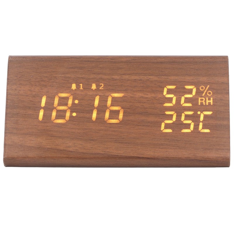LED Digital Alarm Clock Multipurpose Wooden Clock with Voice Control