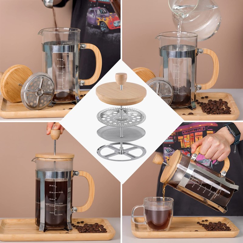 Sivaphe 34 OZ Bamboo French Press Stainless Steel High Borosilicate