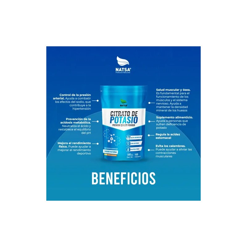 Citrato De Potasio Grado Alimenticio Premium 500 Grs Sabor Natural