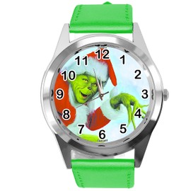 TAPORT® Green Leather Round Quartz Watch for Christmas Fans E2, Green, Ribbon