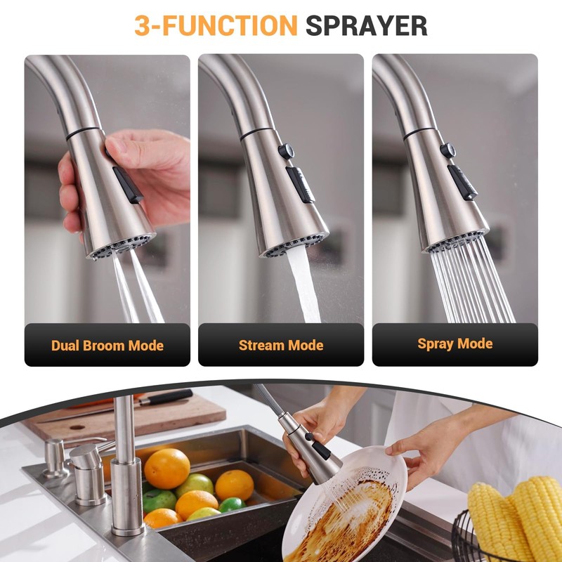 DAYONE 3 Holes Kitchen Faucets with Soap Dispenser, 2 Holes