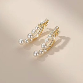 GZJOGO Dainty 14k Gold Plated Drop Pearl Earrings Trendy Dangle Cubic Zirconia Hypoallergenic Earrings Fashion Jewelry for Women