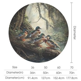 HDESDIS Jungle Mallard Duck Round Tablecloths, Woodland Tree Scenery Washable Holiday Decor Table Cover for Kitchen, Dining, Party, 70Inch