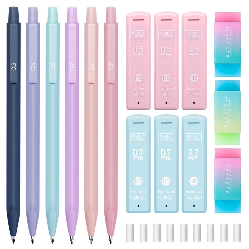 Four Candies Cute Mechanical Pencil Set, 6PCS Pastel Mechanical Pencils