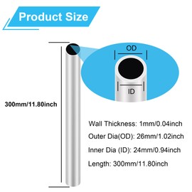 LAVMHAB 6063 Aluminum Tube 26mm OD x 1.0mm Wall Thickness 300mm Length, Aluminum Round Tubing Seamless Straight Pipes (2pcs)