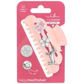 Pink Hair Clip Y2K with Disco Charms - invisibobble MyClaw Hug me, Baby Silver Metallic - Women's Hair Clip Hair Accessories Pink Large XXL with Disco Ball, Dachshund, Smiley, Flower & Martini - L