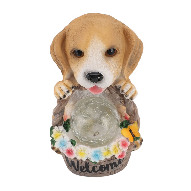 Solar Powered LED Light Dog Statue Decoration Solar Powered Puppy