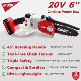 KAKEI 20V 6" Cordless Mini Chainsaw with 2.0Ah Battery, Portable Electric Chain Saw with Automatic Oiler, Small Handheld Saw with Security Lock, Lightweight, Safe Design for Tree Trimming, Gardening
