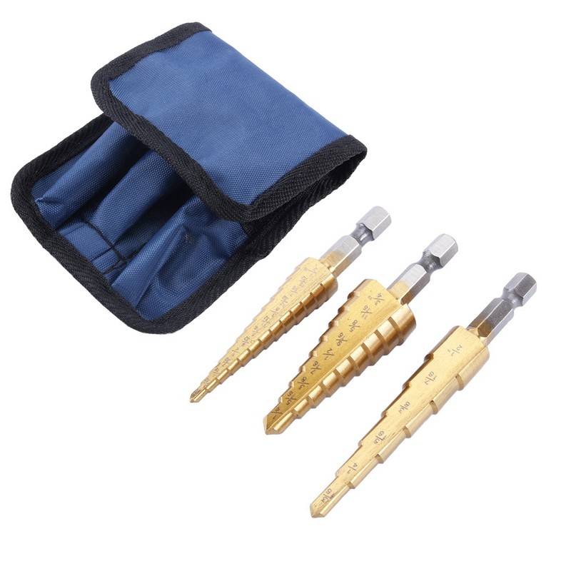 3 Pcs Small HSS Step Ti Cone Drill Hole Cutter