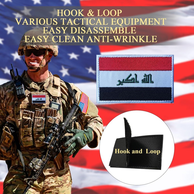 EmWoot 2PCS Iraq Flag Patch Embroidered Morale Patch Military Tactical