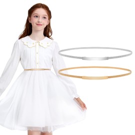 JASGOOD Kids Skinny Gold Metal Waist Belt for Girls Elastic Metal Chain Waist Belt