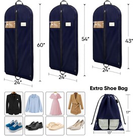 BALEINE 1PK Heavy Duty Garment Bag with Shoe Storage Travel Bag for Dresses, Suit, Coats Travel Essential (54", Blue)