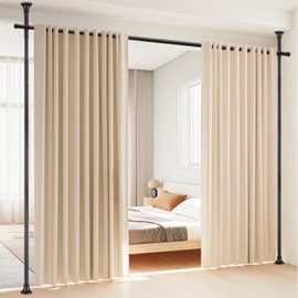 Room Divider, No Drilling Curtain Rod Wall Divider for Space Partition, Adjustable 4-10ft(H) 28-70inch(W) Heavy Duty Floor to Ceiling Tension Rod Dividers Temporary Privacy Separator Window Rods Black