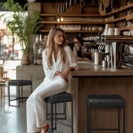 Yaheetech Bar Stools Set of 2, 24 Inch Counter Height Bar Stools Set, Backless Kitchen Island Stools, Faux Leather Stools for Kitchen Counter, Black