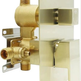 3-Way Concealed Brass Shower Valve Brushed Gold 3-Outlet Function Diverter Flow Control Mixer Mixing Rough-In Complete ShowerColor: Brushed gold, Bath & Shower Faucet Type: Other
