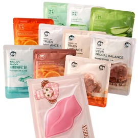 Paquete de 15 mascarillas coreanas faciales gran variedad rejuvenecedoras con múltiples beneficios para tu piel  REGALO 1 mascarilla de labios        