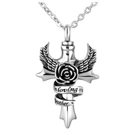 OutstandLong Brother Cross Angel Wings Urn Necklace for Ashes in Loving Memory Memorial Keepsake Cremation Pendant Locket Ash Holder